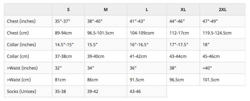 FOTL Valueweight Size Guide