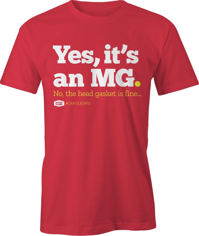 MG head gasket car cliché t-shirt in red